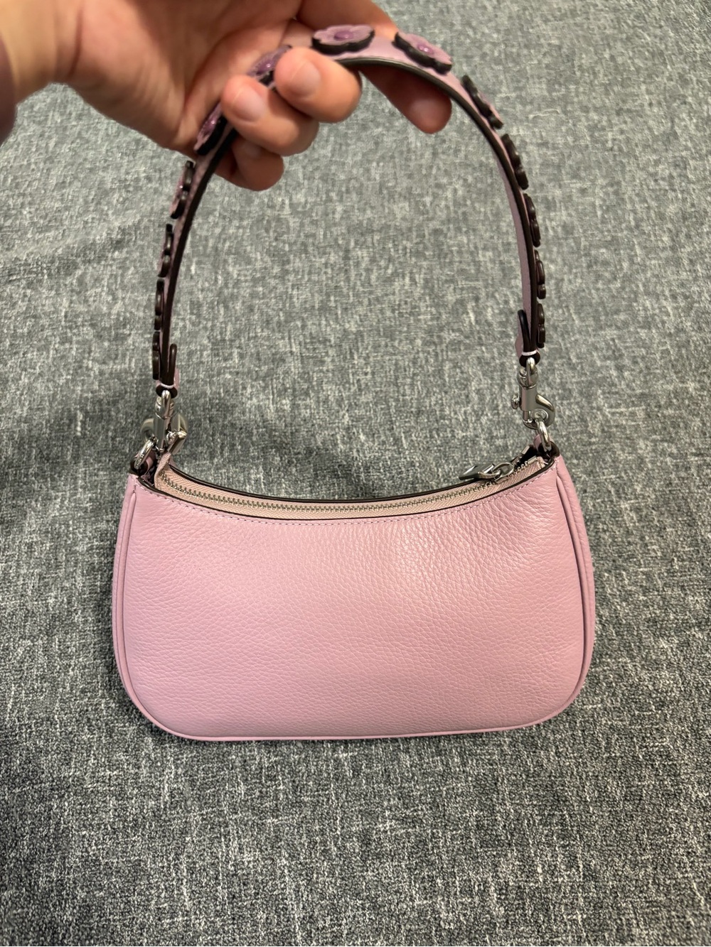 Coach Teri Shoulder Bag with Floral Applique in Lilac with Silver Hardware - Picture 4 of 6
